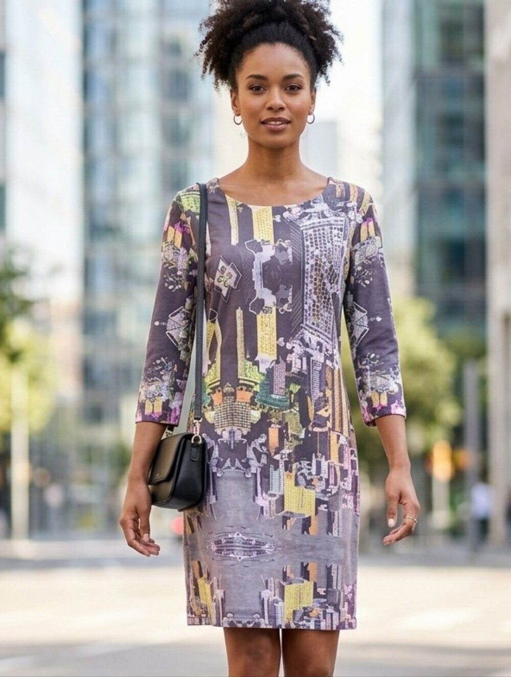 CUSTO BARCELONA Metropolitan City Buildings Dress, Colorful, 3/4 Sleeve, Size 4